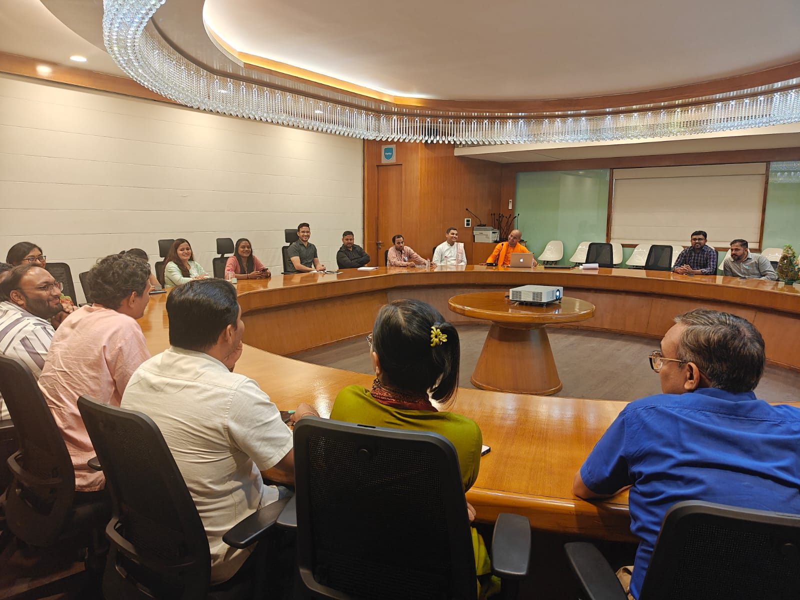 Interactive boardroom discussion with academic leaders at Marwadi University, Rajkot